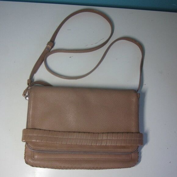 Allsaints Club Medium Clutch Crossbody Purse Tan Pebbled Leather - Picture 2 of 16